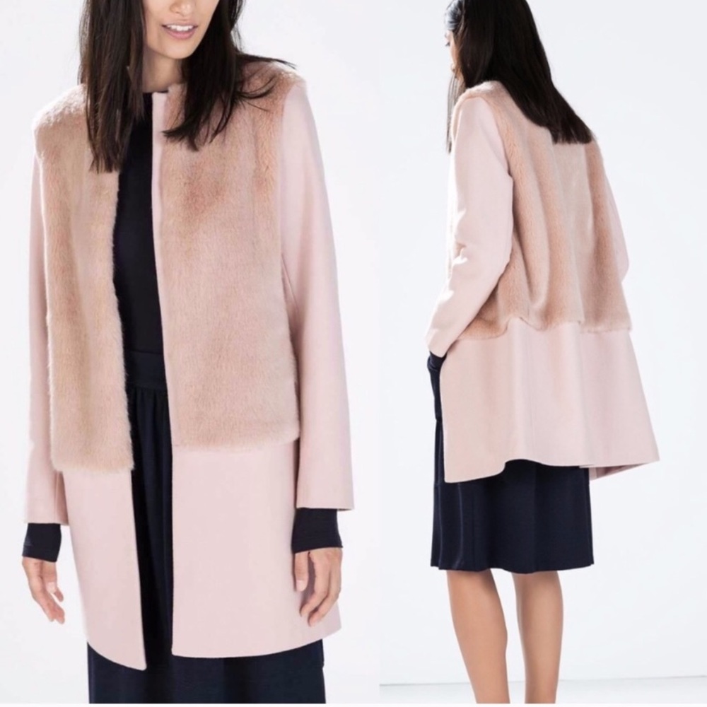 Zara Pink Faux Fur Jacket/Coat - M
